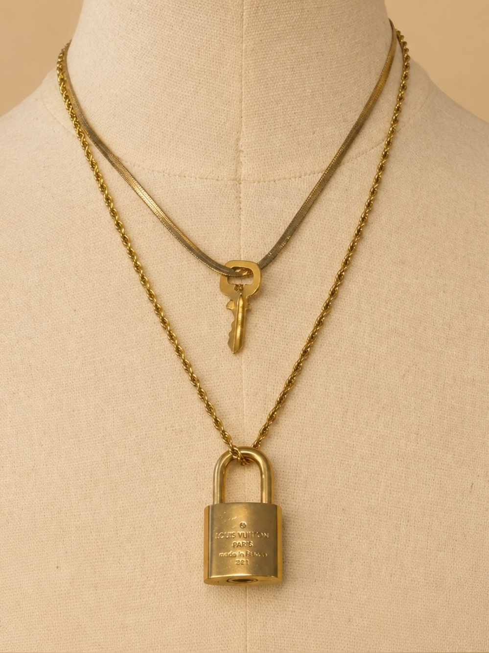 Louis Vuitton Authentic Lock #321 & Key Repurposed Necklace Set
